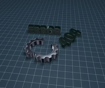 Error 404 page not found - message and broken cogwheel - 3d illustration Stock Illustration