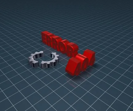 Error 404 page not found - message and broken cogwheel - 3d illustration Stock-Illustration