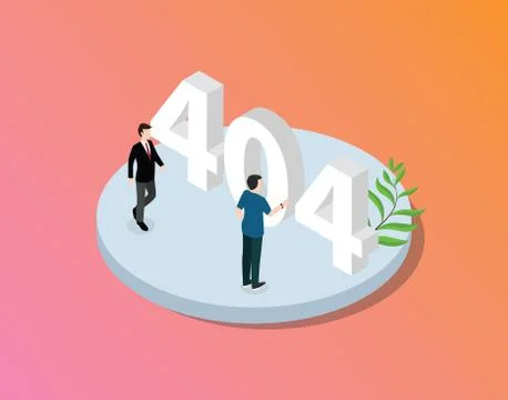 Error 404 page not found website with isometric style team working together w Stock Illustration