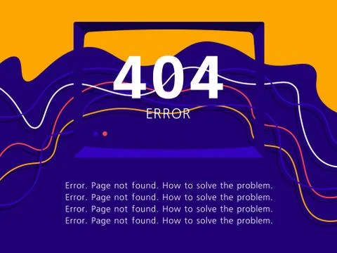 Error 404. Page not found. Laptop or computer monitor with cables and text. Stock Illustration