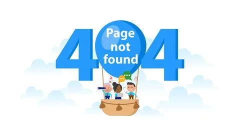 Error 404 Page not found. People in hot air balloon basket.	 Stock Illustration