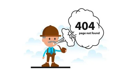 Error 404 Page not found. Detective smokes a pipe.	 Stock Illustration
