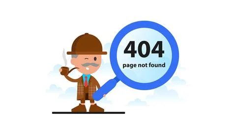 Error 404 Page not found. Looking Through Magnifying Glass.	 Stock Illustration