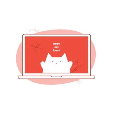 Error 404 Page Not Found. Cartoon Vector Illustration with Cat Illustrazione stock