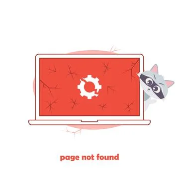 Error 404 Page Not Found. Cartoon Vector Illustration with Raccoon Illustrazione stock
