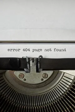 Error 404 page not found typed words on Vintage Typewriter Stock Photos