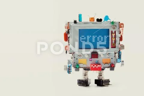 Error 404 page template for website. Retro robot with monitor computer head Stock Photos