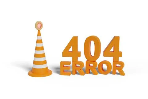 Error 404 solid text next to a safety cone isolated on white background. 3d i 스톡 일러스트