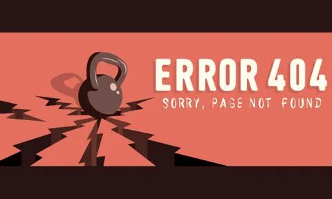 Error 404. Sorry, Page Not Found. A Kettle Bell Falls Onto A Gro Stock-Illustration