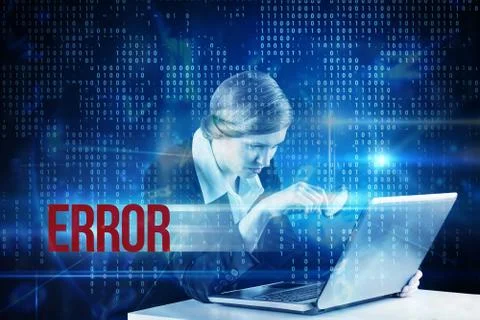Error against blue technology interface with binary code Illustrazione stock