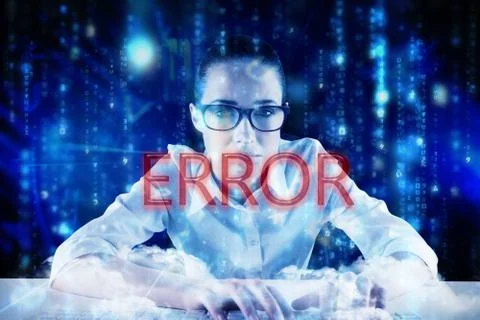 Error against lines of blue blurred letters falling Stock Illustration