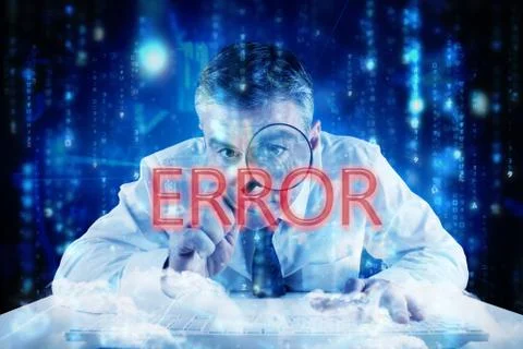 Error against lines of blue blurred letters falling Stock Illustration
