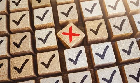 Error among the correct. Failure in the system. Does not meet requirements... Stock Photos