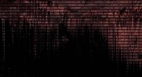 Error and corrupted data on computer device. screen showing binary code on bl Stock Illustration