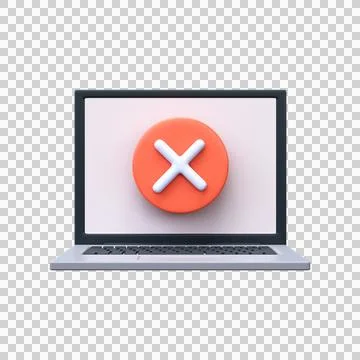 Error, cancellation or exit icon in 3D style. Laptop and round red cross icon Stock Illustration