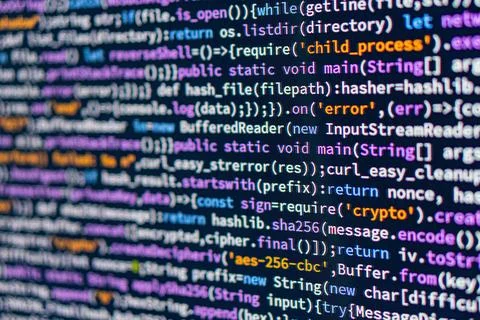 Error.A close-up image of coded text in various colors purple, green, orang.. 스톡 사진