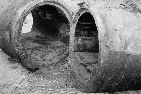 Error constructed sewerage. August 1951. Berghem 写真素材