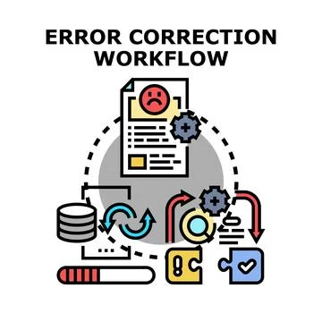 Error correction workflow concept achieving problem resolution development Stock Illustration