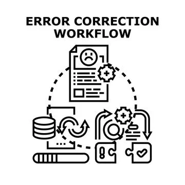 Error correction workflow concept achieving problem resolution development Stock Illustration