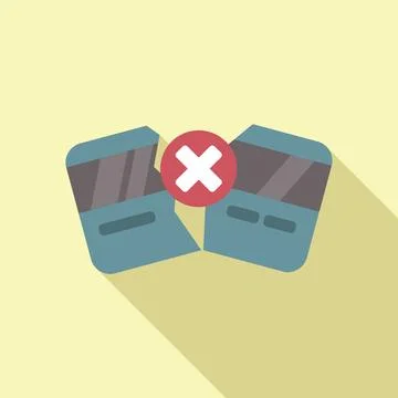 Error credit card icon flat vector. Money cancel Illustrazione stock