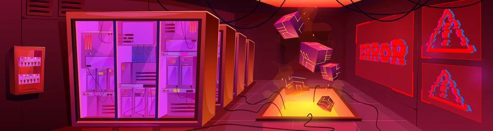 Error in data center. Tech server room interior Stock Illustration