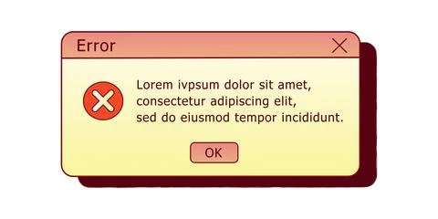 Error dialog box. Retro PC user interface aestetic. Illustrazione stock