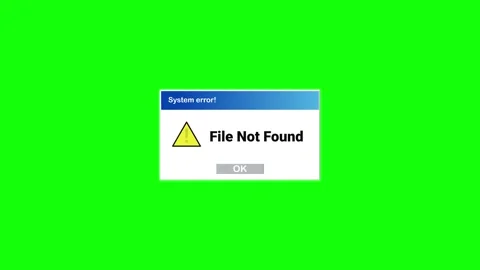 Error File Not Found Green Screen, Warning Pop up Overlay Stock Footage 312416296
