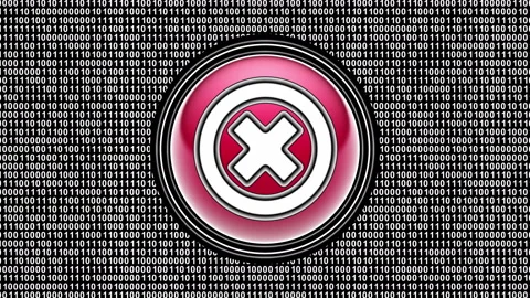Error icon. Binary code ( array of bits ) in the screen. Looping footage. Stock Footage 123851220
