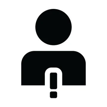 Error icon vector male person profile avatar symbol with alert sign in a glyph Ilustración de archivo