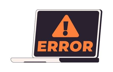 Error laptop with exclamation warning triangle 2D cartoon clip art Stock Illustration