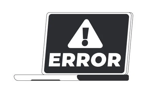 Error laptop with exclamation warning triangle black and white cartoon clipar Stock Illustration