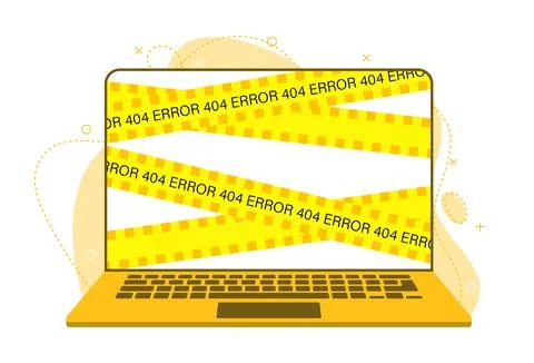 An error on the laptop screen. Broken device needs repair illustration Stock Illustration