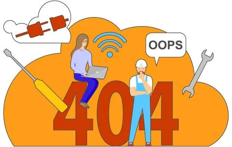 Error loading page, technical error 404 loading the site. Stock Illustration