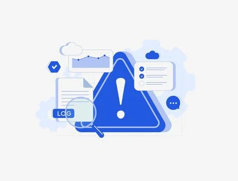 Error log analysis with alert warning sign. Risk monitoring system and incident Stock Illustration