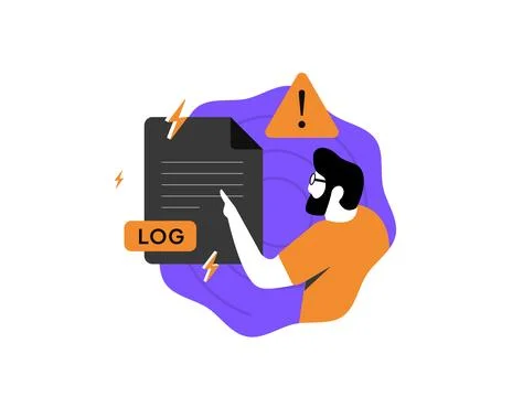 Error log vector illustration depicts developer reviewing system alert icon for イラスト素材