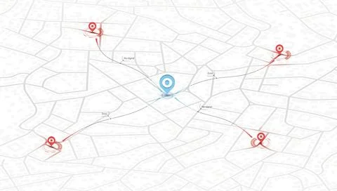 Error with map navigation with red color point markers. Navigation system broke Stock Illustration