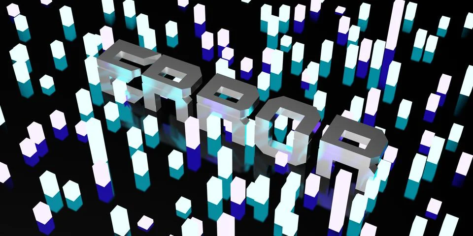 Error message on black background and neon light laser light 3d illustration Stock Illustration