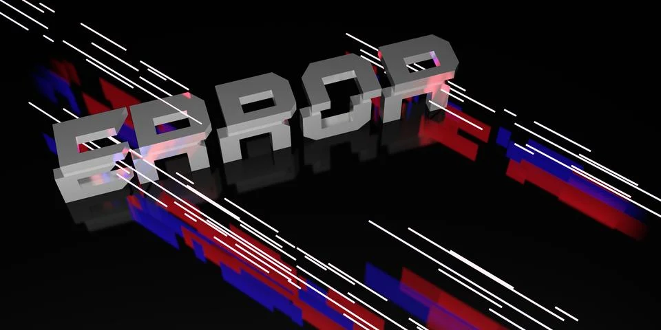 Error message on black background and neon light laser light 3d illustration Stock Illustration