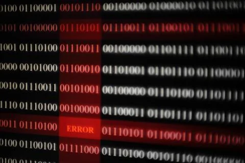 Error message in computer data matrix. binary code on black and red backgroun Stock Photos