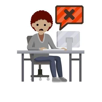Error message in computer. Shocked woman Illustrazione stock