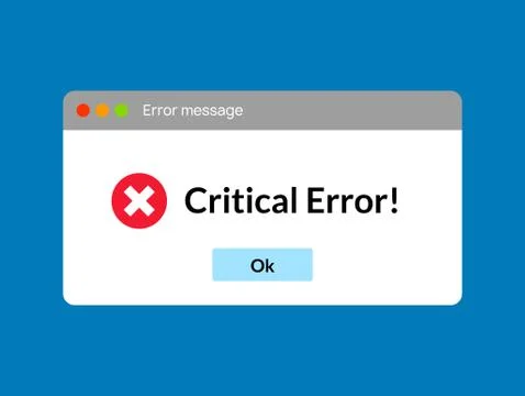 Error message computer window alert popup. System error vector icon failure pc Illustrazione stock