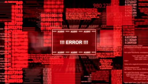 Error message Error message, warning sign on screen. System fail, cyber cr... Stock Photos