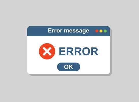 Error message icon in flat style. Computer window alert vector illustration.. Illustrazione stock