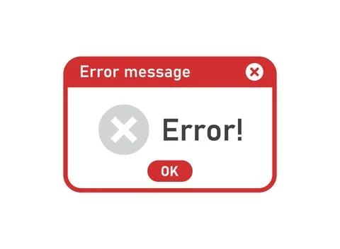 Error message icon in flat style. Computer window alert vector illustration.. Illustrazione stock