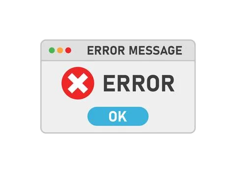 Error message icon in flat style. Computer window alert vector illustration.. Illustrazione stock