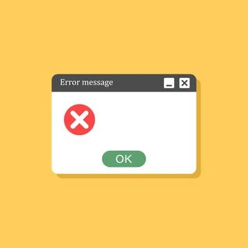 Error message icon in flat style. Computer window alert vector illustration.. Stock Illustration