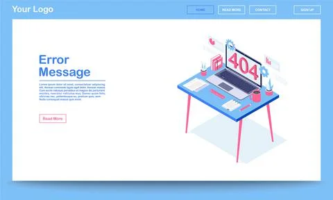 Error message isometric landing page template Stock Illustration