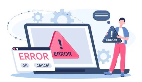 Error message on laptop. Computer outage. Issue and technical problems. Errors Stock-Illustration