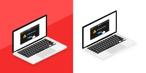 Error message on laptop screen. Critical error. System fail window. Stock Illustration