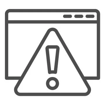 Error message on web page line icon. Website with attention triangle Stock Illustration